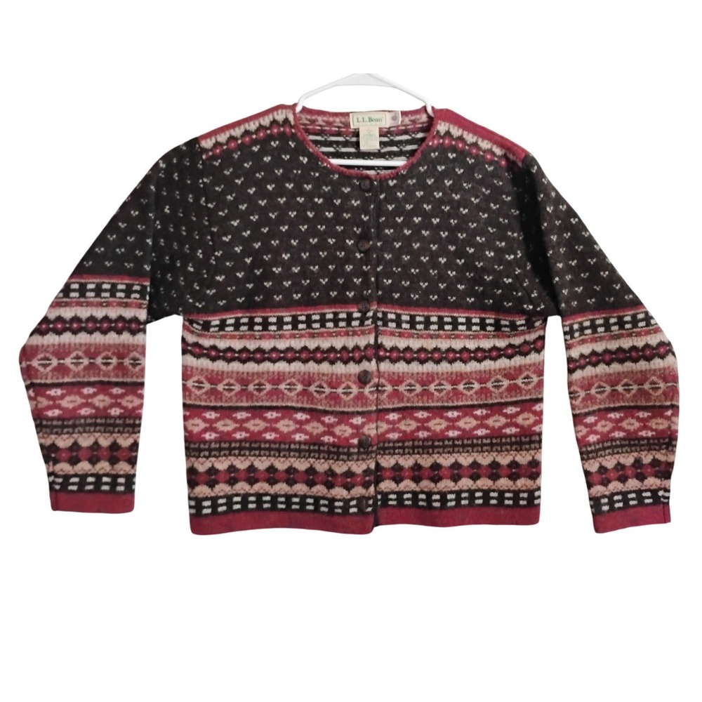 Vintage‎ L.L. Bean Women's Shetland Wool Fair Isle Cardigan Sweater M